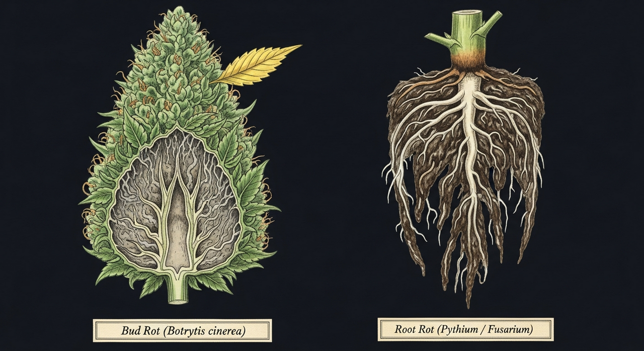 Bud rot and root rot in cannabis - two diseases that spread faster than growers react